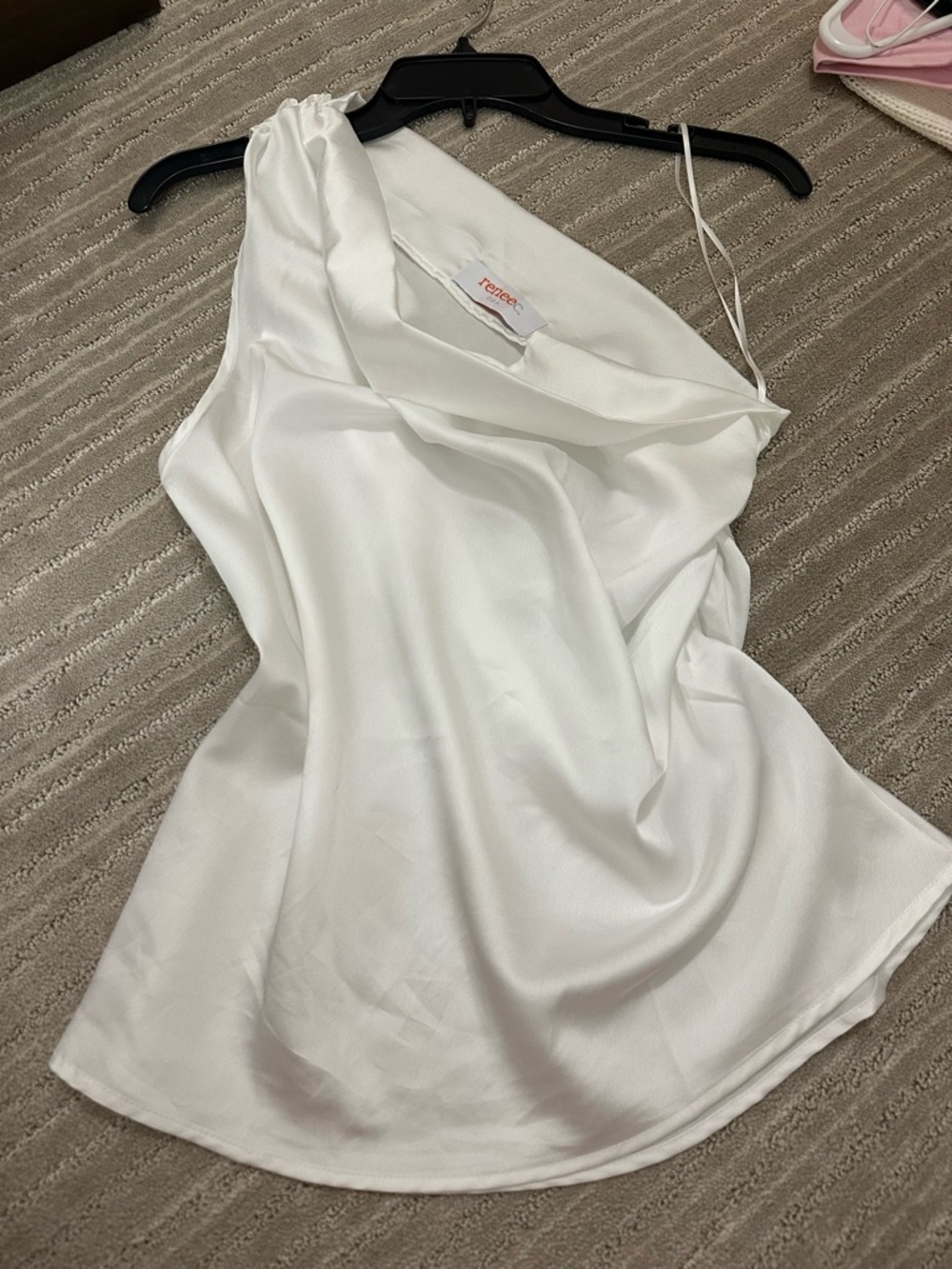 White Satin Cowl Neck One Shoulder Top